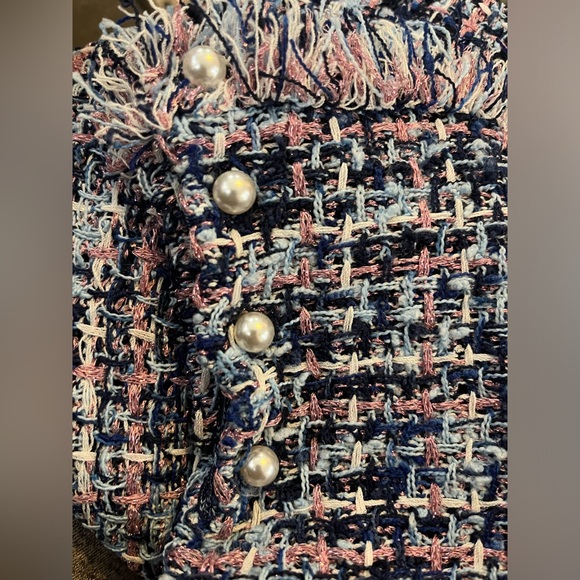 Zara Tweed Frayed Off-Shoulder Sweater Top size L - Picture 6 of 7